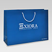 синий бумажный пакет с логотипом Exiora